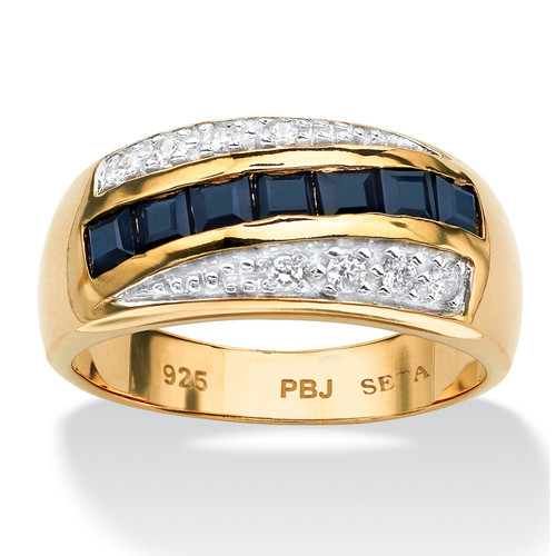 Men's 1.95 TCW Genuine Blue Sapphire and Pave-Style Cubic Zirconia Ring in 18k Gold-plated Sterling Silver