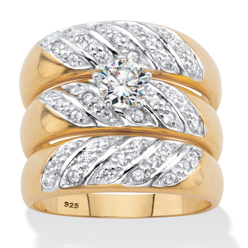 Round Cubic Zirconia 3-Piece Bridal Ring Set .85 TCW 18k Gold-plated Sterling Silver