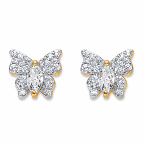 Marquise-Cut and Round Aurora Borealis Cubic Zirconia Butterfly Stud Earrings .87 TCW Yellow Gold-Plated