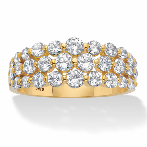 Round Cubic Zirconia Triple-Row Anniversary Ring 1.60 TCW  in 14k Gold-plated Sterling Silver