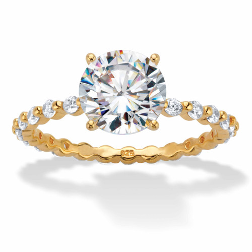 Round Cubic Zirconia Two-Tone Banded Eternity Engagement Ring 2.63 TCW in 18k Gold-plated Sterling Silver
