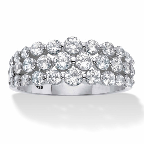 1.60 TCW Round Cubic Zirconia Platinum-plated Sterling Silver Triple-Row Anniversary Ring