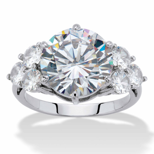 Round-Cut Cubic Zirconia Engagement Ring 7.50 TCW  Platinum-Plated