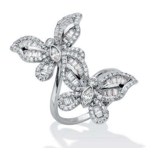 Round Cubic Zirconia Butterfly Wrap Cocktail Ring 4.41 TCW  Platinum-Plated
