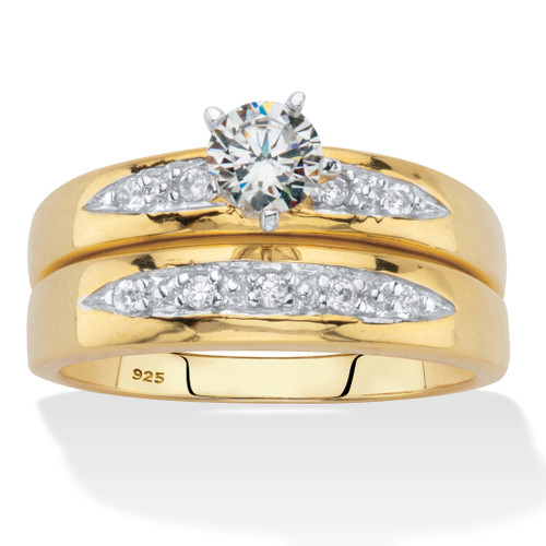 Round Cubic Zirconia 2 Piece Bridal Ring Set .64 TCW Two-Tone 18K Gold-plated Sterling Silver