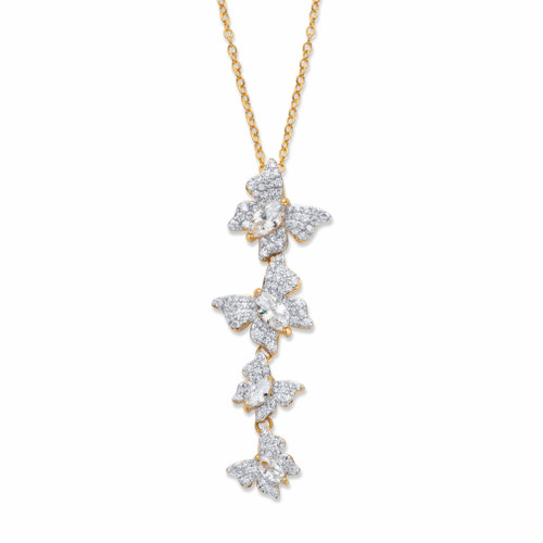 Marquise-Cut and Round Cubic Zirconia Butterfly Pendant Necklace 2.74 TCW Gold-Plated 18"-20"