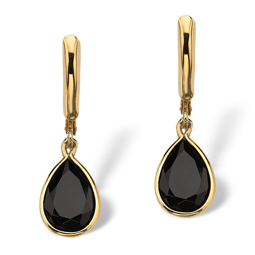 Pear-Shaped Genuine Onyx Yellow Gold-Plated Drop Earrings