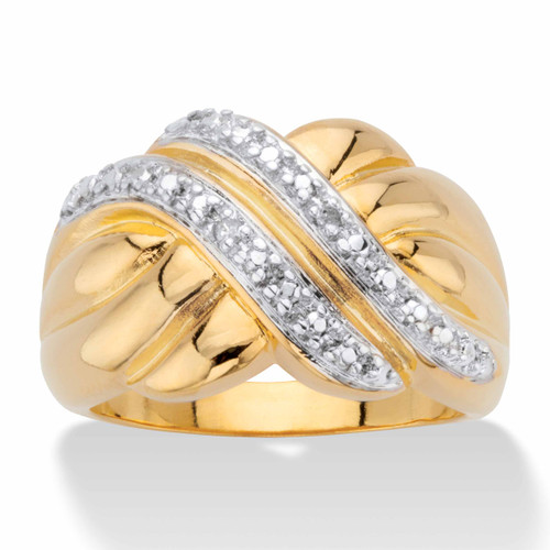 Diamond Accent Two-Tone Diagonal Crossover Ring Gold-Plated