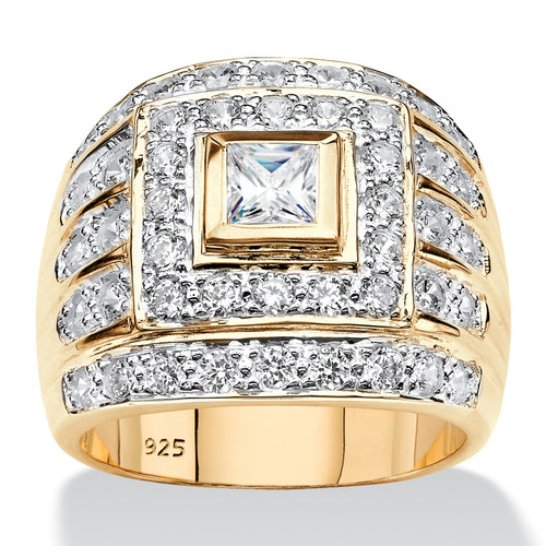 Men's Square-Cut Cubic Zirconia Multi-Row Ring 2.89 TCW in 14k Yellow Gold over Sterling Silver