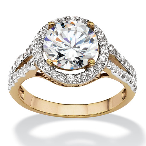Round Cubic Zirconia Halo Engagement Ring 3 TCW Yellow Gold-Plated