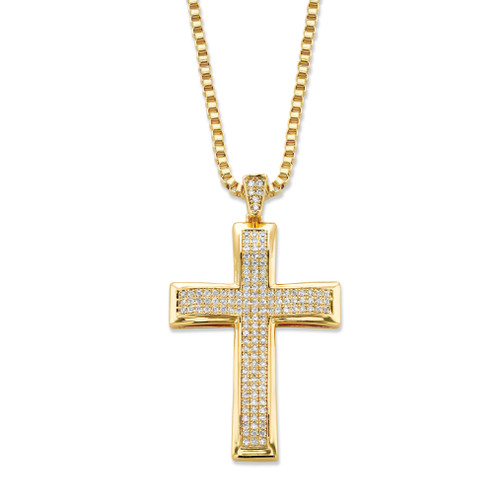 Round Cubic Zirconia Cross Pendant Necklace .65 TCW Gold-Plated 20"