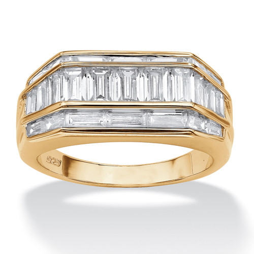 Men's 4.28 TCW Channel Set Baguette Cubic Zirconia Ring in 14k Gold over Sterling Silver