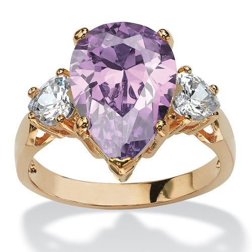 6.41 TCW Purple Pear-Shaped Cubic Zirconia Ring Yellow Gold-Plated
