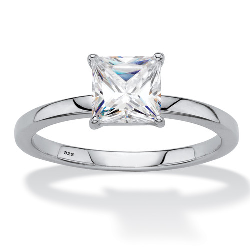 Princess-Cut Created White Sapphire Solitaire Engagement Ring 1.16 TCW in Platinum-plated Sterling Silver