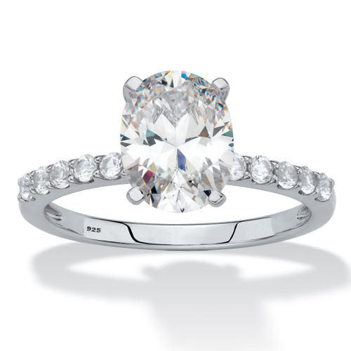 Oval-Cut Created White Sapphire Engagement Ring 2.64 TCW in Platinum-plated Sterling Silver