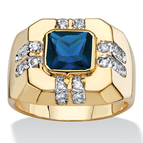 Men's Cushion-Cut Simulated Blue Spinel and White Cubic Zirconia Octagon Ring .42 TCW Gold-Plated