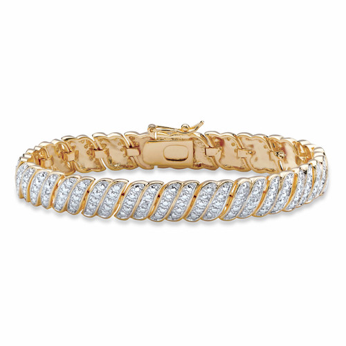 White Diamond Accent Two-Tone Pave-Style S-Link Tennis Bracelet Yellow Gold-Plated 7"