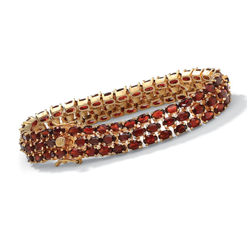 27.50 TCW Oval-Cut Garnet Triple-Row Tennis Bracelet in 14k Yellow Gold-plated Sterling Silver 8.5"