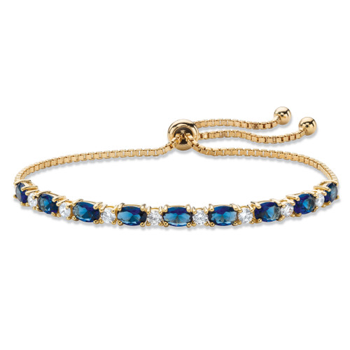 Simulated Blue Sapphire and Cubic Zirconia Adjustable Drawstring Bolo Bracelet 6.20 TCW Gold-Plated 10"