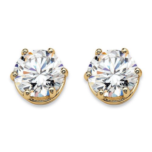 Round Cubic Zirconia Solitaire Stud Earrings 4 TCW in 14k Gold-plated Sterling Silver