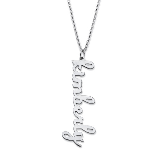Vertical Script Nameplate Necklace in Sterling Silver 18"