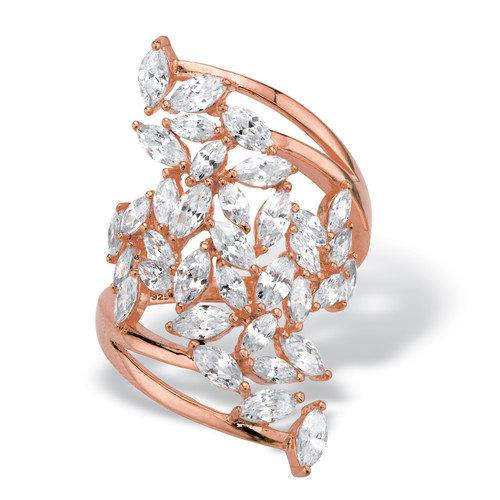 Marquise-Cut Cubic Zirconia Cluster Bypass Ring 4.25 TCW in 18K Rose Gold Plated Sterling Silver