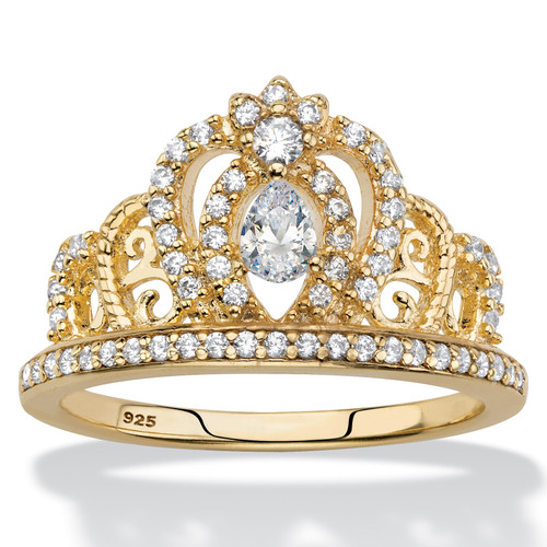 Pear-Cut Cubic Zirconia Crown Ring .51 TCW in 14k Gold-plated Sterling Silver