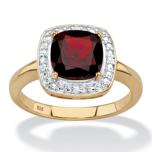 2.22 TCW Genuine Cushion-Cut Red Garnet and Diamond Accent Pave-Style Halo Ring in 14k Yellow Gold-plated Sterling Silver