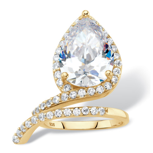 Pear-Cut White Cubic Zirconia Halo Wrap Cocktail Ring in 6.12 TCW 14k Gold-plated Sterling Silver