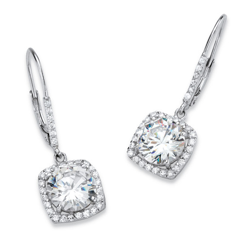 6.54 TCW Round Cubic Zirconia Halo Drop Earrings in Platinum-plated Sterling Silver