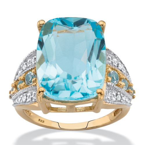 Cushion-Cut Genuine Blue and White Topaz Cocktail Ring 12.89 TCW in 14k Yellow Gold-plated Sterling Silver
