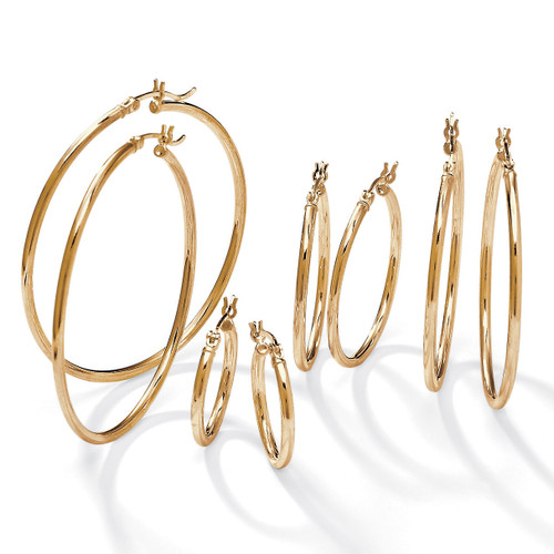 Polished 4-Pair Set of Hoop Earrings in 18k Yellow Gold-plated Sterling Silver 2" 1.5" 1.25" .75"