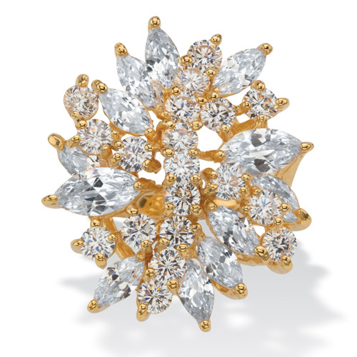 5.40 TCW Marquise-Cut and Round White Cubic Zirconia Cluster Cocktail Ring Yellow Gold-Plated