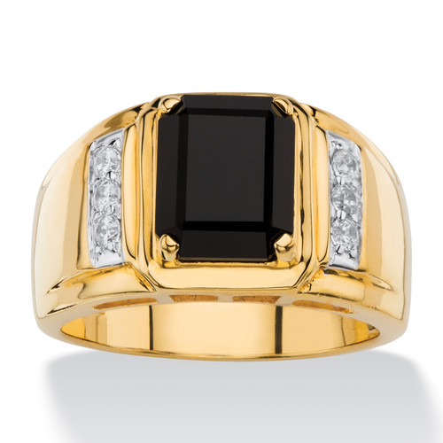 Men's 1/5 TCW Genuine Black Onyx and White Diamond Classic Ring 18k Gold-Plated