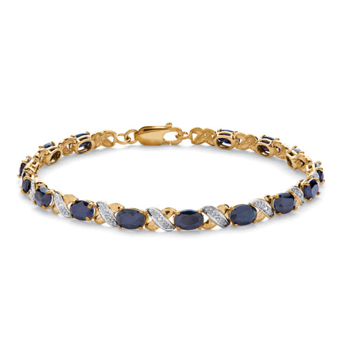 8.44 TCW Oval-Cut Genuine Blue Sapphire "X & O" Tennis Bracelet 7 1/2" in 10k Yellow Gold