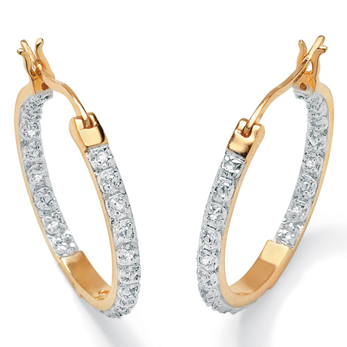 Round Diamond Accented Inside-Out Hoop Earrings 1/10 TCW in 14k Gold-plated Sterling Silver (1")