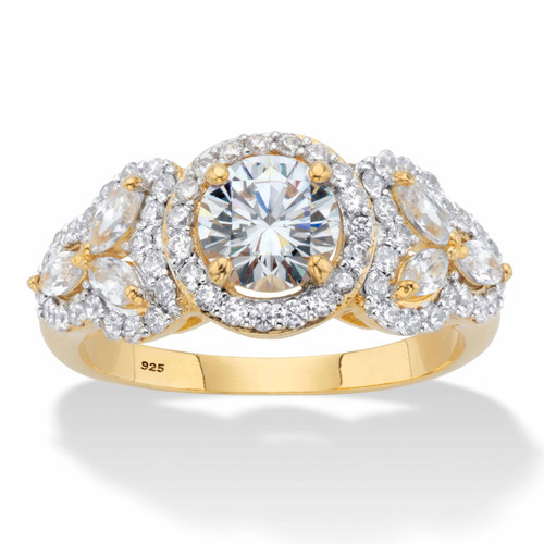 Round and Marquise-Cut Cubic Zirconia 14k Gold-plated Sterling Silver Halo Engagement Ring (2.44 cttw)