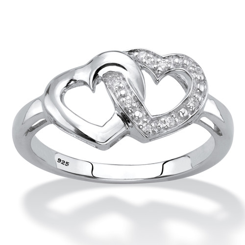 Diamond Accent Two Interlocking Hearts Promise Ring in Platinum-plated Sterling Silver