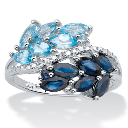 Marquise-Cut Genuine Topaz and Sapphire Leaf Motif Ring 2.12 TCW in Platinum-plated Sterling Silver