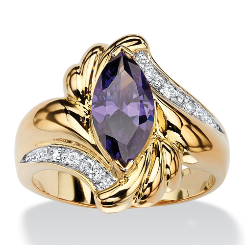 2.05 TCW Marquise-Cut Simulated Purple Amethyst Bypass Cocktail Ring Gold-Plated