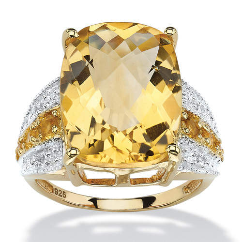 9.28 TCW Checkerboard-Cut Citrine and White Topaz Ring in 14k Gold-plated Sterling Silver