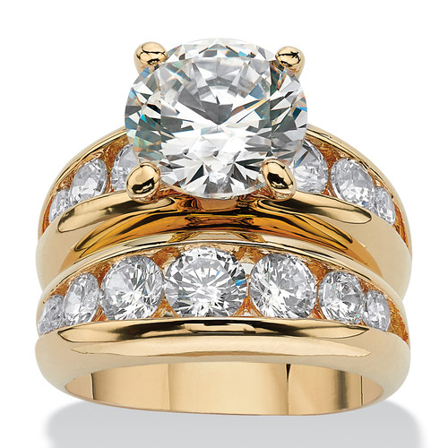 6.09 TCW Round Cubic Zirconia Two-Piece Bridal Set Gold-Plated