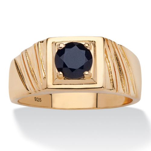 Men's 1.41 TCW Round Black Genuine Sapphire Ring in 14k Gold-plated Sterling Silver