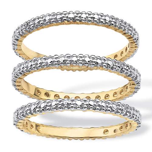 Diamond Accent Yellow Gold-Plated 3-Piece Stack Ring Eternity Band Set