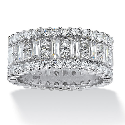 4.80 TCW Baguette Cubic Zirconia Eternity Band in Platinum-plated Sterling Silver