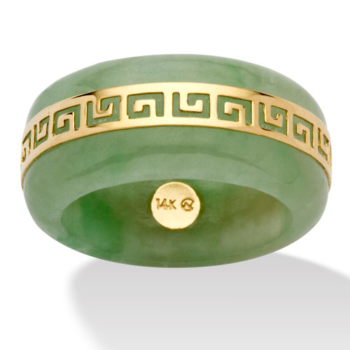 Genuine Green Jade "Greek Key" Ring with 14k Yellow Gold Accents