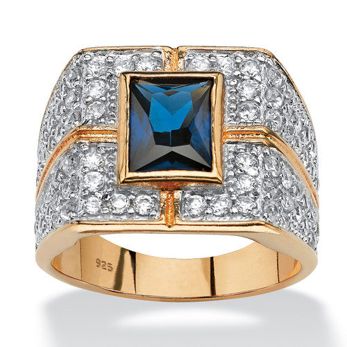 Men's Emerald-Cut Midnight Blue Sapphire Grid Ring 4.06 TCW in 14k Gold-plated Sterling Silver