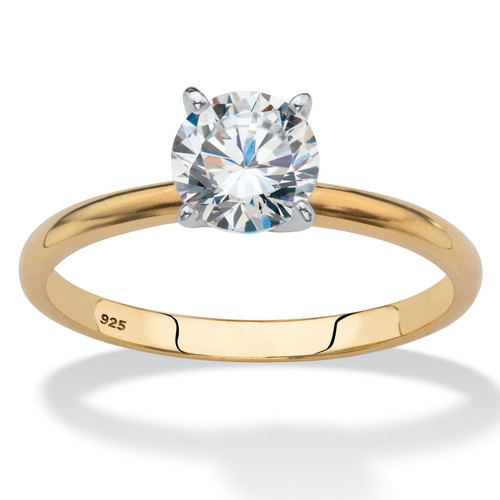 Round Cubic Zirconia Solitaire Engagement Ring 1.08 TCW in 18k Yellow Gold-plated Sterling Silver