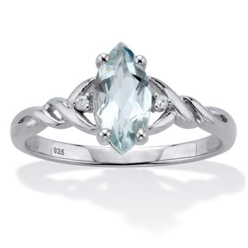 Marquise Cut Genuine Aquamarine With Diamond Accents Braided Ring .82 TCW Sterling Silver