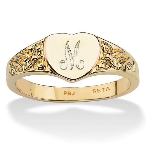 Personalized Heart-Shaped Initial Ring Yellow Gold-Plated